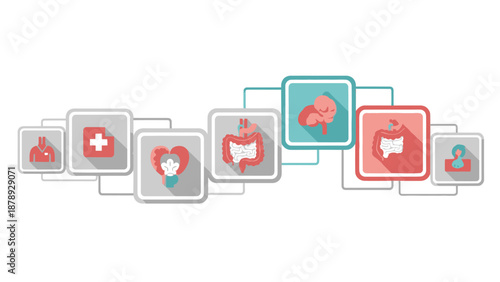 Healthcare Network Concept with Human Organ Icons in Flat Design