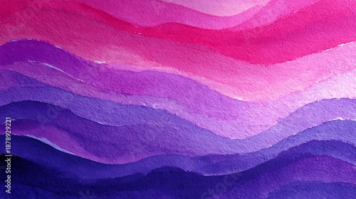 Abstract watercolor painting featuring wavy layers in shades of pink and purple hues