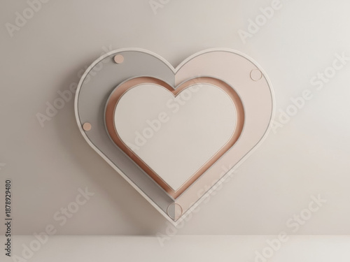 Valentine's Day. Heart-shaped decorative design in neutral tones on wall background  