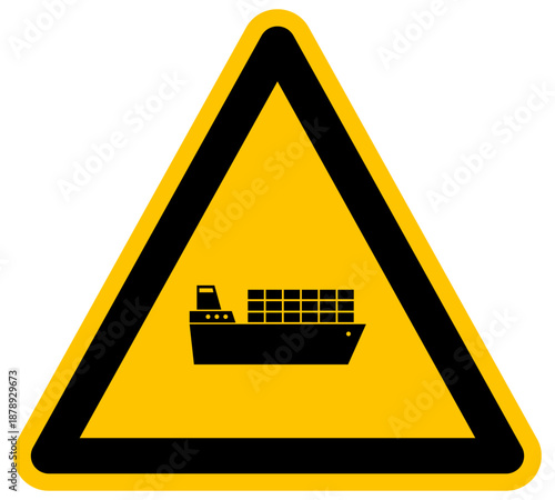 Señal de advertencia de transporte marítimo con buque de carga logística vector