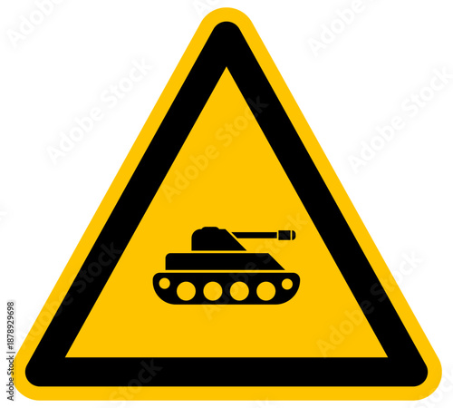Señal de advertencia de zona militar con tanque blindado de combate seguridad vector