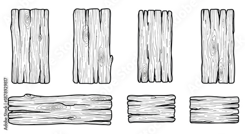 Collection of wooden planks and logs