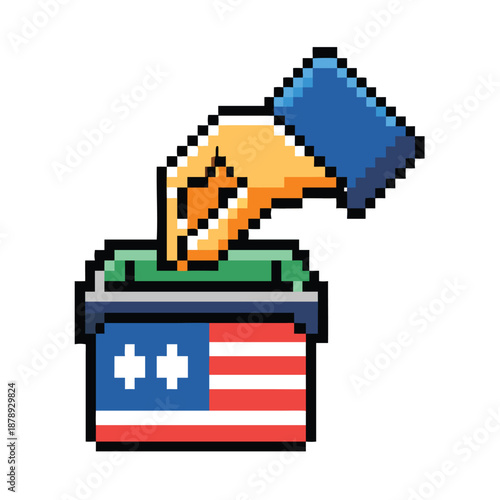Pixel Art Hand Casting Vote into Ballot Box Election Icon