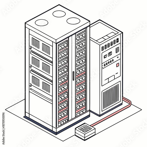 Server rack with open door
