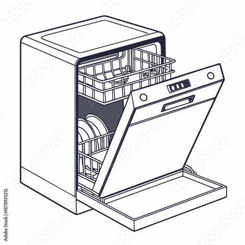 Modern dishwasher with open door
