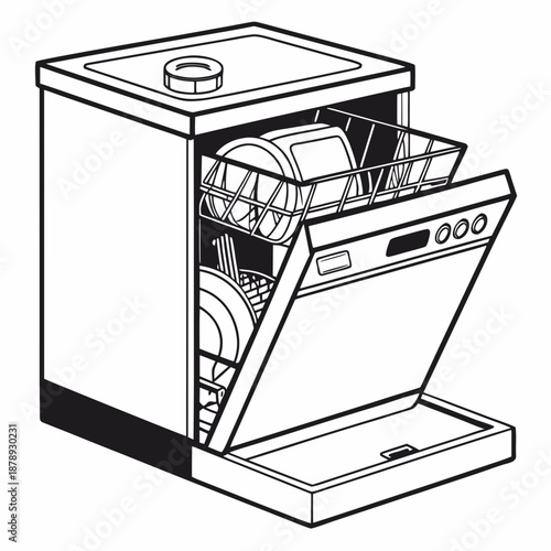 Open dishwasher illustration