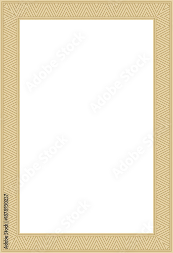 Vector gold square Yakut ornament. An endless rectangular border, a frame of the northern peoples of the Far East.