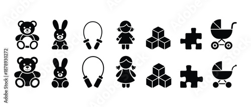 black and white baby icons on white background, vector illustration