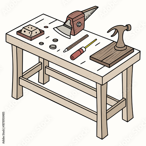 Woodworking bench with tools
