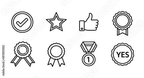 Collection of symbols representing achievement and approval