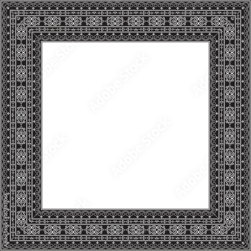 Vector monochrome black square Yakut ornament. An endless rectangular border, a frame of the northern peoples of the Far East.
