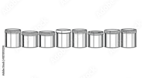 Row of identical cylindrical containers Vector