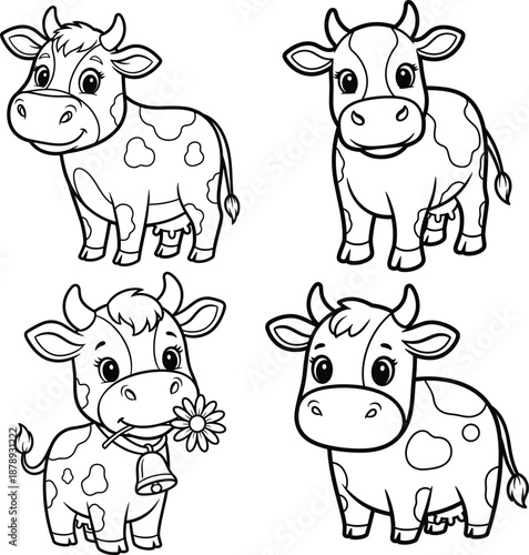 Cute Cow Coloring Page Black Out Line Vector