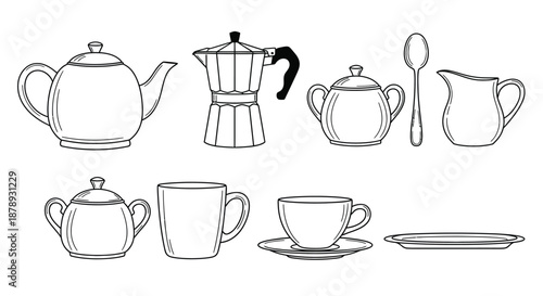 Collection of tea and coffee accessories Vector