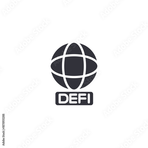 Global De-Fi network icon with globe symbol representing worldwide blockchain connectivity and decentralized finance ecosystem.