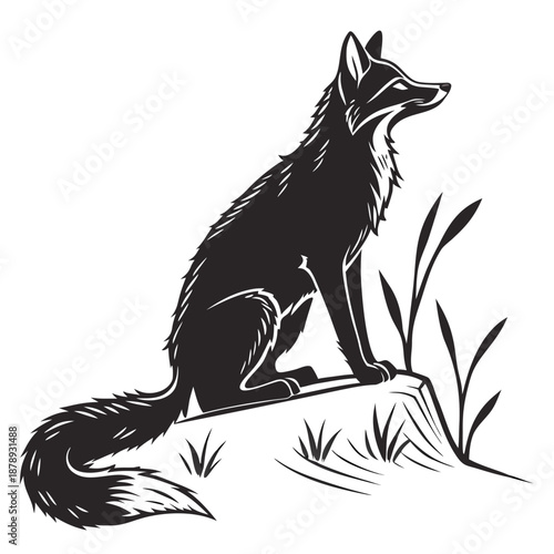 Black and white fox silhouette