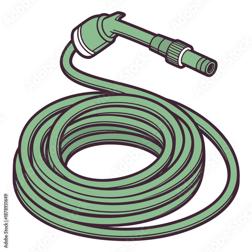 Green garden hose with nozzle