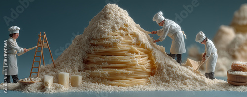 Minimalist Food Ad Designer illustrating a surreal miniature advertising world built an international food