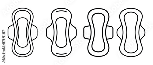 sanitary pads in black outline on white background, vector illustration