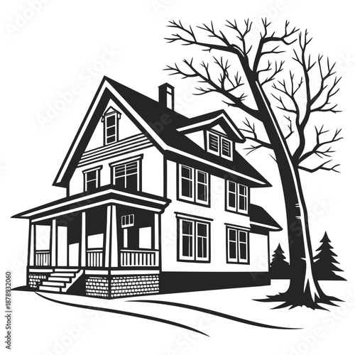Black and white house illustration