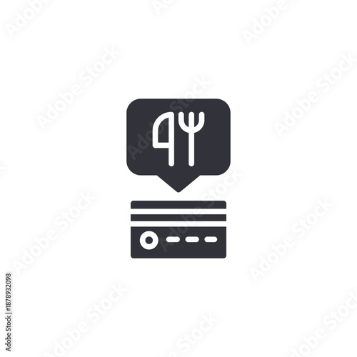 Digital restaurant menu icon with cloche and credit card representing online payment for meals.