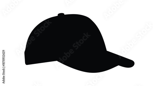 A simple black baseball cap design isolated on a white background silhouette