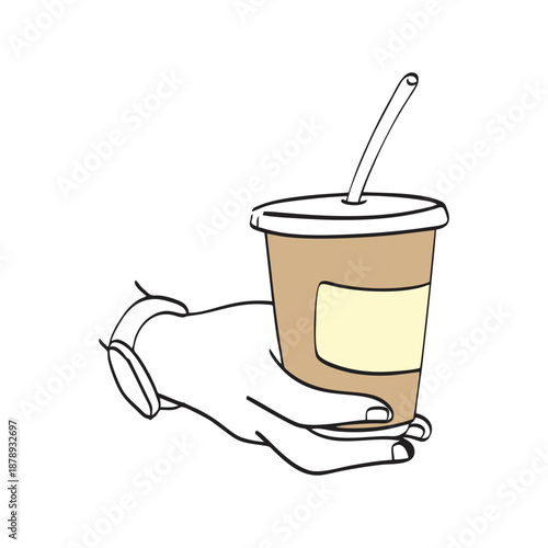 Hand holding coffee cup illustration.