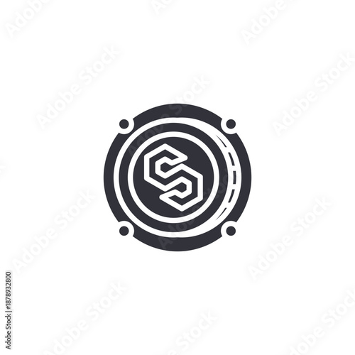 Modern crypto token icon featuring circular chain design symbolizing blockchain connectivity and distributed ledger network.