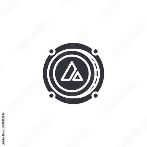 Triangular blockchain coin icon representing secure encryption, decentralized platform, and modern crypto investment.