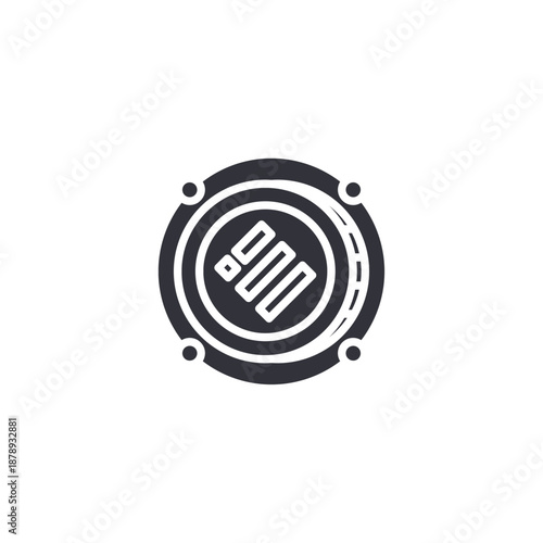 Cryptocurrency coin emblem with diagonal stripe design symbolizing secure token exchange and fintech innovation.