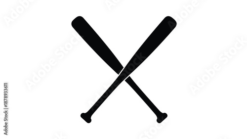 Two crossed baseball bats in a stark black silhouette
