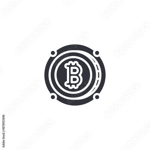 Bitcoin cryptocurrency coin icon featuring classic B symbol representing global digital payment system.
