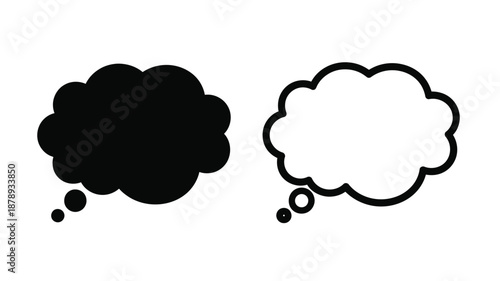 Two contrasting thought bubbles one solid black rendered as a silhouette