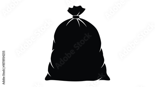 A dark full sack shape stands prominently against a white background silhouette