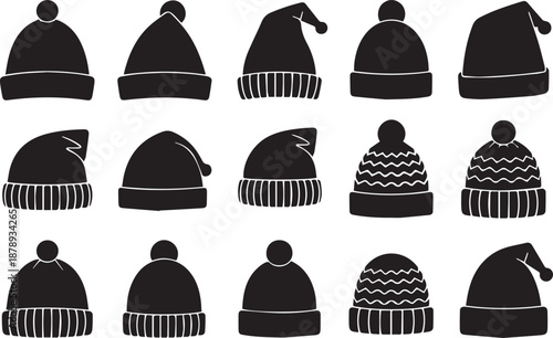 Collection of winter hats in silhouette