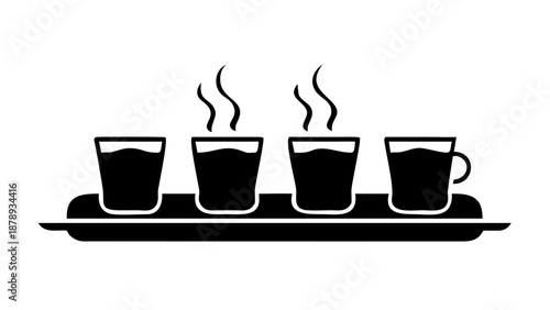 A silhouette of several small tea glasses on a tray with steam rising, symbolizing post-Iftar rest.