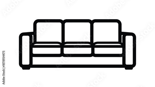 Simple black and white outline of a three seater sofa silhouette