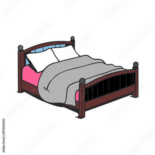 Illustration of a Bed with Pillows.