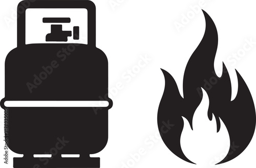 Black gas cylinder with flame propane tank fire