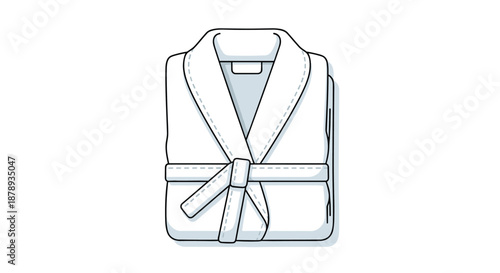 Clean and simple illustration of a neatly folded white spa bathrobe with a matching belt, ideal for wellness and hospitality branding.