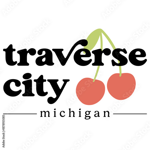 traverse city michigan vector with cherries