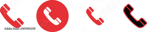 Set of four telephone handset icons in red and black colors including versions inside circles and thin outlines.