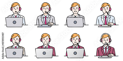 Friendly Smiling Male Professional Portrait Simple Line Art Illustration Vector