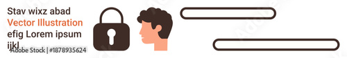 Cybersecurity, user privacy, digital authentication, online protection, identity management, secure access. Illustration of a lock icon and a persons profile. Cybersecurity and user privacy ideas