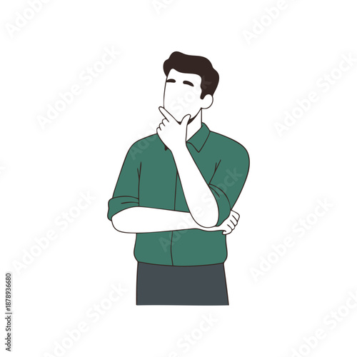 Man Thinking with Hand on Chin.