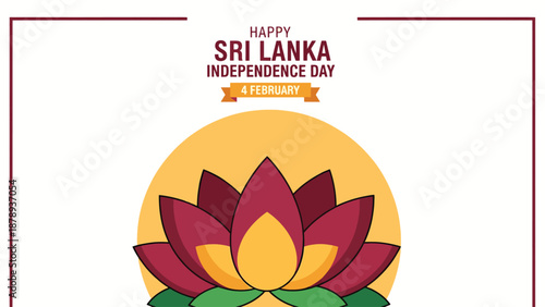 A graphic illustration celebrating Sri Lanka Independence Day on February 4th, featuring a prominent lotus flower against a yellow circle background.