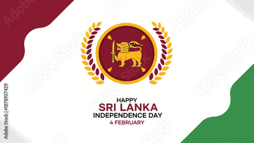 Graphic design celebrating Sri Lanka Independence Day on February 4th, featuring the national emblem and flag colors with festive text.