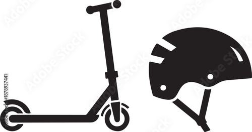 Black scooter and helmet transportation vehicle