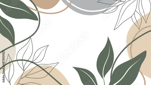 Minimalist Botanical Corner Design with Stylized Leaves on Isolated White Background