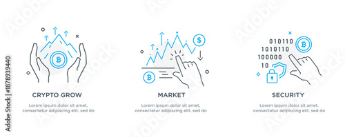 Set of illustrations concept with cryptocurrency. technology, coin, financial, business